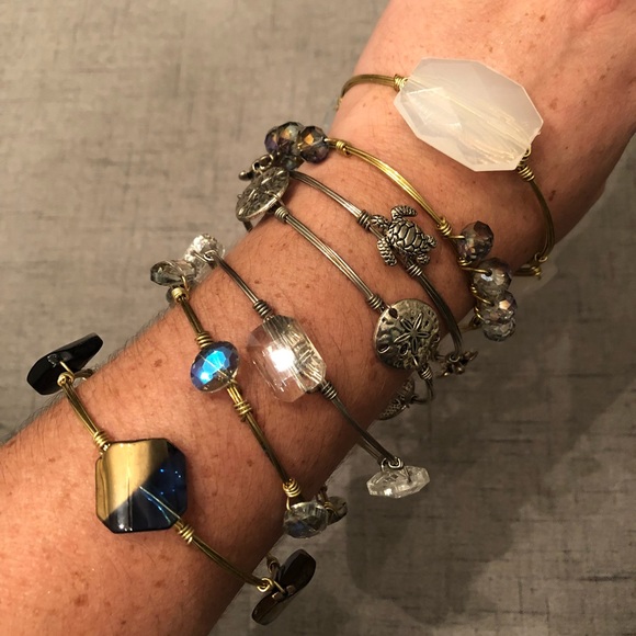 Gemstone and Beaded Bangle Bracelets - Picture 2 of 5